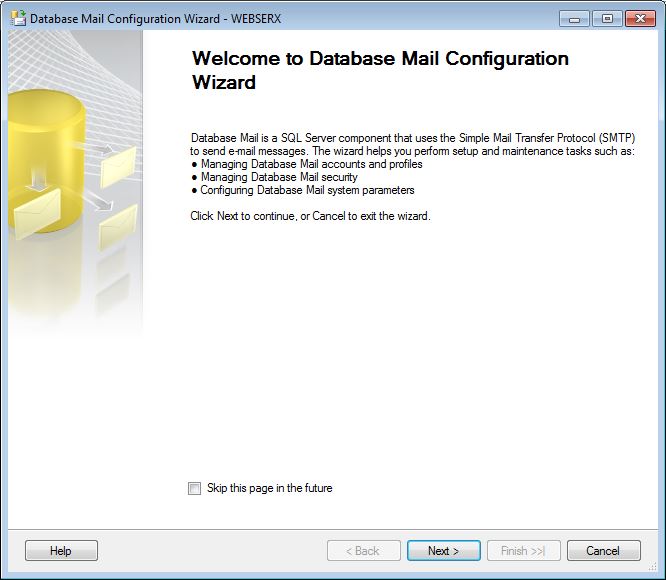 Sql Server Welcome to Database Mail Configuration Wizard